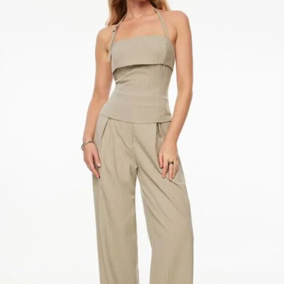NWT Pinstripe Halter Top Beige - Picture 1 of 4